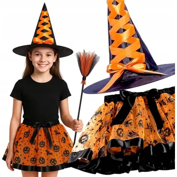 Karnevalový kostým KOSTÝM ČARODĚJNICE s Koštětem a Kloboukem na HALLOWEEN pro DÍVKU