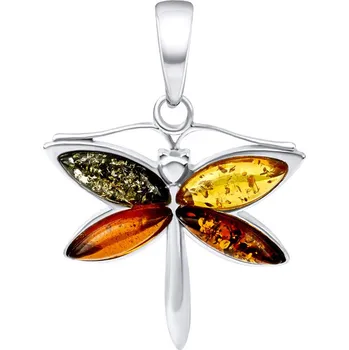Přívěsek Stříbrný přívěsek vážka Libelle s přírodním jantarem AAJ458PEN