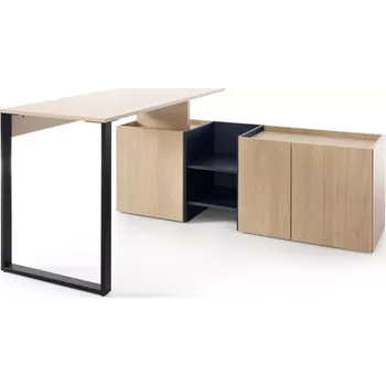 Kancelářská sestava Psací Stůl Sergio SE8+Komoda 3D Béžová/Dub/Tmavě Modrá