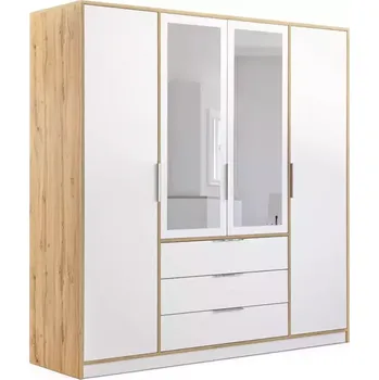 Šatní skříň Skříň Duarte D4 bílá / dub wotan zrcadlo