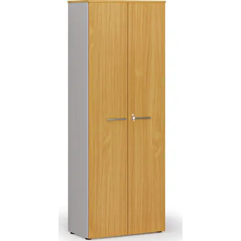 Kancelářská sestava Kancelářská skříň s dveřmi PRIMO GRAY, 800 x 420 x 2128 mm, šedá/buk