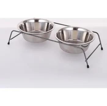 Miska pro psa Dvojitá miska pro psa kočku Kovová na stojanu Sada Nerezová Ocel S