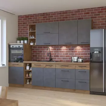 Kuchyňská linka Kuchyňská linka Vigo 270cm, s pracovní deskou, grafit/dub lancelot