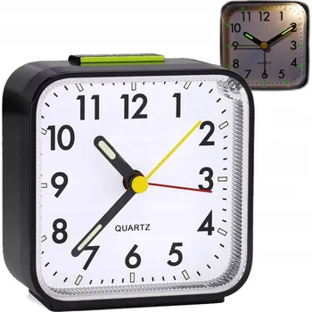Budík Analogový budík, analogový, tichý, bez tikání, s funkcí odloženého buzení - ČERNÝ