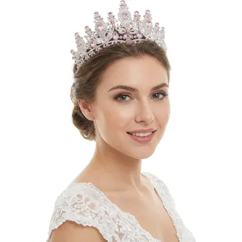 Souprava šperků B-TOP Výrazná stříbrná tiára s růžovými krystaly a květinovým motivem v barokním stylu