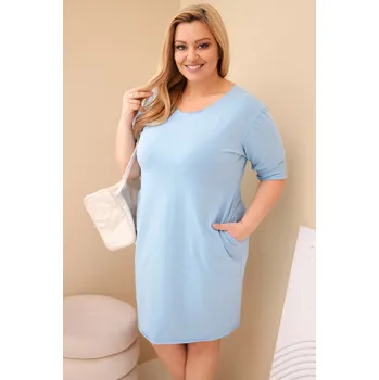 Dámské šaty Dámská plus size šaty s bavlnou v jednoduchém střihu a 3/4 rukávem modrá UNI