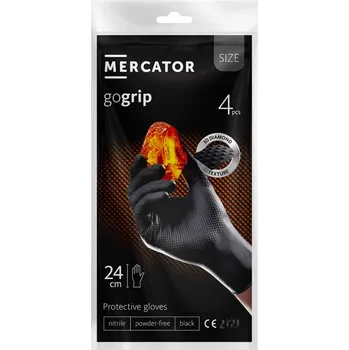 Pracovní rukavice Nitrilové rukavice MERCATOR GoGrip ČERNÉ 4ks XL
