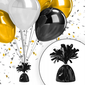 Balónek ZÁVAŽÍ NA BALÓNKY S HELIEM, ČERNÁ, LESKLÁ DEKORACE K NAROZENINÁM