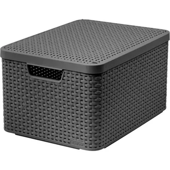 Úložný box Plastový košík s krytem CURVER Rattan úložný box Rattan Style L šedý