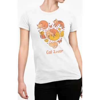 Dámské tričko Tričko dámské-Cat Lover 4XL bílé