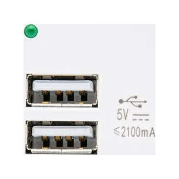 Elektrická zásuvka Zásuvka Maclean USBx2 s nabíječkou, duální, rychlé nabíjení 2,1 A, bílá, MCE728W