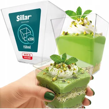 Jednorázové nádobí Poháry na dezerty Sillar plastové kelímky bezbarvé 150 ml 250 kusů