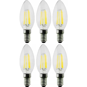 Žárovka 6x Maclean, žárovka LED E14, 4W, 230V, teplá bílá 3000K, 400lm, retro edisonová dekorativní svíčka C35, MCE285
