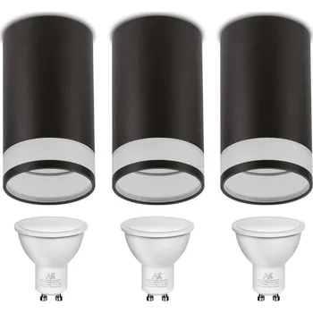 Bodové svítidlo Povrchové svítidlo Maclean, bodové, kulaté, hliníkové, GU10, 55x130mm, černá barva, MCE361 B 3ks + LED žárovka GU10 7W Maclean Energy MCE437 WW teplá bílá 3000K, 220-240V~, 50/60Hz, 490lm, 3ks