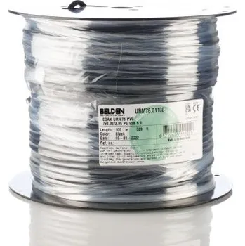 Anténní kabel Koaxiální kabel URM76 100m barva Černá Polyvinylchlorid PVC Bez koncovky vnější prům. 5mm Bez koncovky A Belden Bez