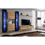 Obývací Stěna Switch XVI sklo + LED černá/dub wotan