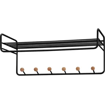 Nástěnný věšák s poličkou a háčky GC7230 černá/přírodní