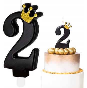 Dortová svíčka ZLATÁ KORUNA ČÍSLICE 2 DVĚ DEKORATIVNÍ SVÍČKY NA DORT