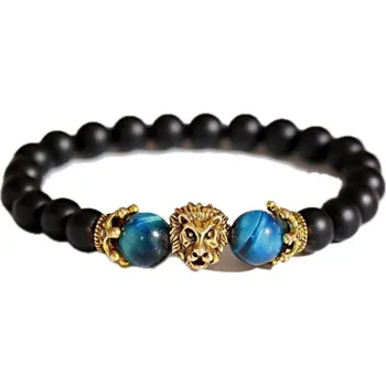 Náramek Náramek z kamenů onyx zlatý lev Černá