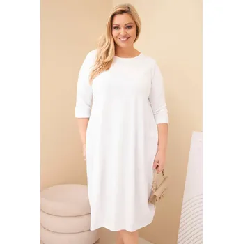 Dámské šaty Dámská bavlněná sukýnka Plus Size s ohrnutým rukávem a kapsami bílá UNI
