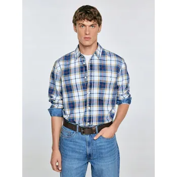 Pánská košile BIG STAR PÁNSKÁ KOŠILE BAVLNĚNÁ KOSTKOVANÁ TMAVĚ MODRÁ/BÉŽOVÁ MEROWI 401 XXL