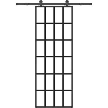 Interiérové dveře vidaXL Posuvné dveře s kováním 76x205 cm ESG sklo a hliník [3332854]