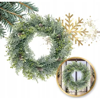 Vánoční dekorace Girlanda věnec ozdoba na dveře dekorace 40 cm zasněžená vánoční stromek jako živý