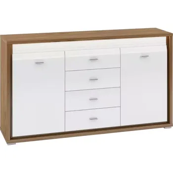 Kancelářská sestava Komoda Dallas 165cm Orech/Bílý Lesk/Bílý s MDF