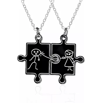 Přívěsek Double přívěšek puzzle panáček a panenka Černý - Model Včetně řetízků (2 kusy )