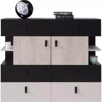 Dětský pokoj Komoda Planet 110cm L/P Čierna/Dub/Béžová