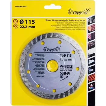 Řezný kotouč Diamantový kotouč, na sucho, turbo, 115 mm, Condor,
