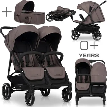 Kočárek SPORTOVNÍ KOČÁREK PRO DVOJČATA ROK PO ROCE + KORBIČKA 2v1 VELKÁ KOLA 0-44 KG