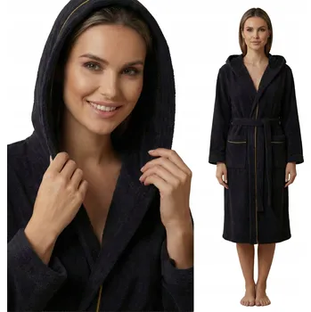 Dámský župan Dámský župan silný 100% Bavlna FROTÉ s Kapuce Luna Hotel SPA Černý XXL