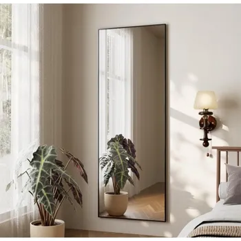 Zrcadlo Zrcadlo plné délky, 161 × 52 cm, s podstavcem, tvrzené sklo, černé