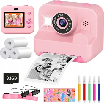 Digitální fotoaparát DRUKUŚ INSTANTNÍ FOTOAPARÁT PRO DĚTI MINI TISKÁRNA 13 ROLEK a KARTA 32GB