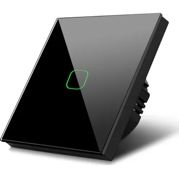 vypínač Dotykový spínač Maclean, jednoduchý, krokový, křížový, skleněný, černý s osvětlením čtvercového tlačítka, 86x86mm, MCE713B