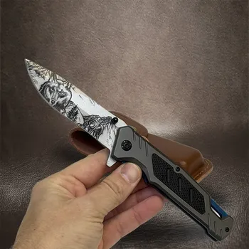 kapesní nůž Prémiový nůž s malbou VLKA + kožené pouzdro a vlastní gravírování + prémiové dárkové balení BE Original