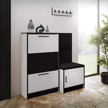 Předsíňová stěna Botník Kpl Foli bílá + černá (Itaka 15)