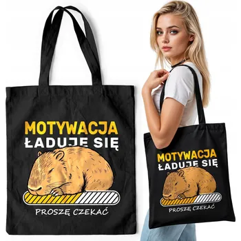 Bavlněná nákupní taška černá – KAPYBARA MOTIVACE KRESBA