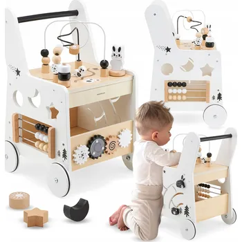 Odrážedlo Odrážedlo dřevěné Mamabrum 6v1 bílé s funkcí vzdělávacího stolku