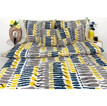 Povlečení Krepové povlečení EXTRA MAZIAKI proužky žluté tyrkysové béžové 1880 160x200