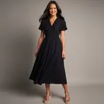 Blancheporte Rozšířené kreponové dlouhé šaty s macramé černá