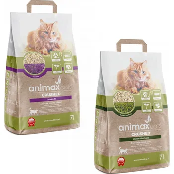 Podestýlka pro kočku Hrudkující stelivo, levandule, drcené, 7 litrů + Hrudkující stelivo zelený čaj, drcené, 7 litrů, Animax