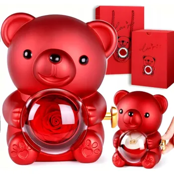 Dárková krabička Krabička na BIŽUTERII MEDVÍDEK Stabilizovaná růže VALENTÝN dárek Prstýnek