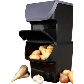 Dóza na potraviny VILDE Sada 2ks úložných boxů VEGBOX na brambory a zeleninu s větráním, VEGBOX černý+šedý (14l )