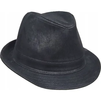 Klobouk Pánský černý kožený jarní podzimní klobouk s úzkým krempa TRILBY 55 cm