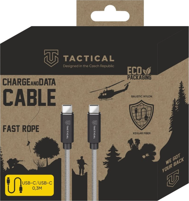Tactical Fast Rope Aramid Cable USB-C/USB-C 100W 20V/5A 0.3m Grey