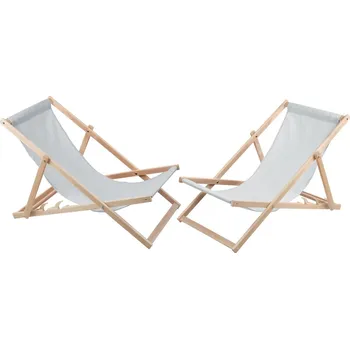 Zahradní lehátko 2 pohodlná dřevěná lehátka, světle popelavé barvy, ideální na pláž, balkon, terasu.