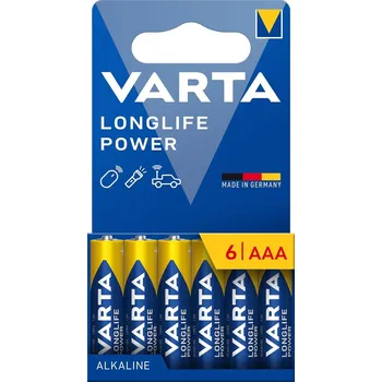 Článková baterie VARTA Longlife Power, 6 alkalických baterií AAA, LR03, 1,5 V