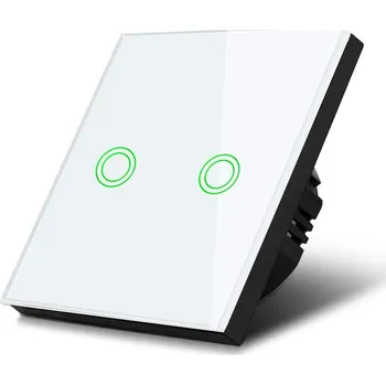 vypínač Dotykový spínač Maclean, dvojitý skleněný schod, kříž, bílý s kulatým tlačítkem, 86x86mm, MCE711W